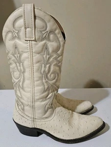  LAREDO Men's cream White Full Ostrich  Toe Cowboy Boots, Size  (8D) 68016 - Picture 1 of 10