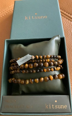 Kitsune Hombre’s 5 Multicapa Cuentas Ojo de Tigre Piedra Pulsera Juego de Cinco Nuevo en Caja Foto 1 de 4