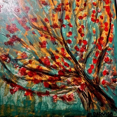 Azulejo de cerámica decorativo hecho a mano ÚNICO 8x8 pulgadas, abstracto, rojo, verde, firmado Foto 1 de 4