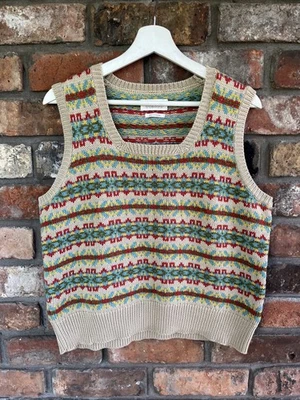 TOAST Fairisle Red Blue Green Wool Cotton Vest Tank Top Size Medium - Image 1 of 4
