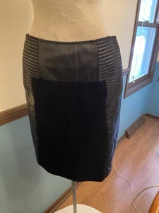 Sachin Babi For Ankasa Virgin Wool Knit Skirt With Faux Leather Trim  - Picture 1 of 3