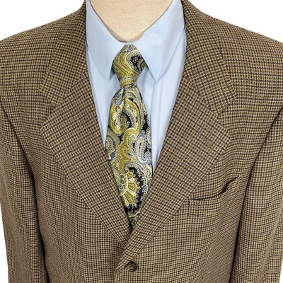Blazer YVES SAINT LAURENT Para Hombres 46R Marrón Azul Verde Pata de Gallo Lana Seda Chaqueta Foto 1 de 4