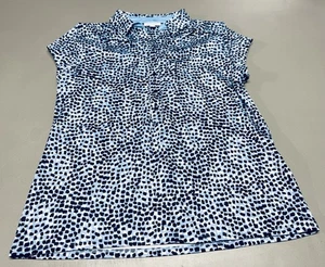 Chicos Top Womens 1 US Med Blue Animal Print Button Stretch Casual Ladies - Picture 1 of 11