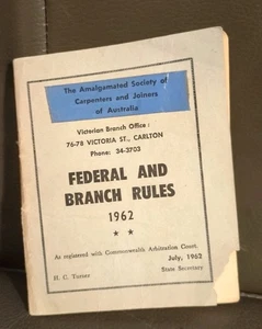 1962 Federal and Branch Rules Amalgamated Society of Carpenters & Joiners - Picture 1 of 14