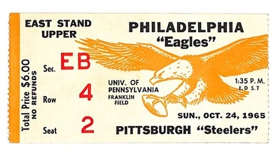 1965 Philadelphia Eagles v Pittsburgh Steelers Ticket 10/24 Franklin Field - Image 1 of 2
