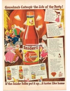 1944 Snider's Catsup Halloween Party Kürbis Jack-O-Lantern Kunst Vintage Druck Werbung  - Bild 1 von 1