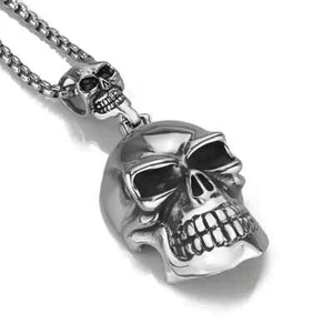 Men Skull Necklace Stainless Steel Chain Pendant Gothic, Bikers Gift - Picture 1 of 4