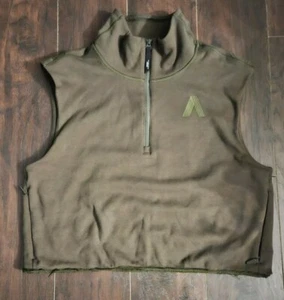 Athleta Allyson Felix Legend II Olive Green half zip vest size Medium, Has Hole - Picture 1 of 10