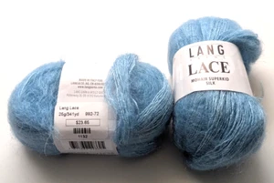2 Matched Skeins Lang Lace 58% Mohair 42% Silk 25 gm/ 340 yds 0072 Baby Blue DS - Picture 1 of 2