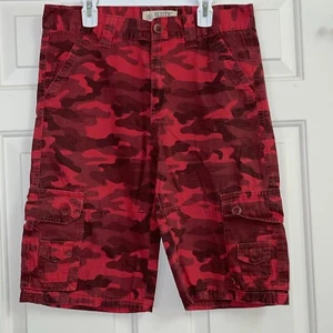 RUSTIC BLUE Boys Size 18 Cargo Shorts Red Black Camouflage - Picture 1 of 4