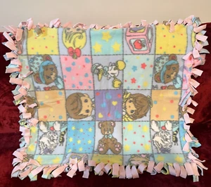 Hand Made Fleece Baby Girls Pink  Blanket With Fringes Dolls Toys 31.5x28 - Picture 1 of 4