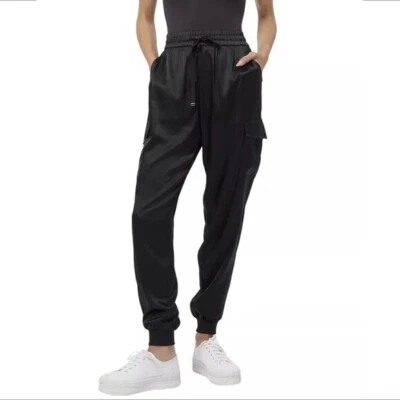 CAMI NYC Elsie Seda Satén Jogger Pantalones Carga Negro Elástico Nuevo X-Pequeño XS Foto 1 de 4
