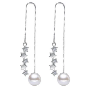 Damen lange Ohrringe hängend 925 Silber Ohrstecker Sterne Modeschmuck Ohrhänger - Picture 1 of 8