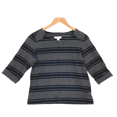 Blusa suéter feminina Coldwater Creek listrada preta/branca algodão manga 3/4 tamanho XS - Imagem 1 de 4