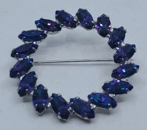 Vintage B David Round Rhinestone Brooch / Pin J1 - Picture 1 of 7