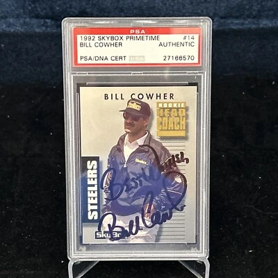 1992 SKYBOX PRIME TIME BILL COWHER STEELERS RC ROOKIE CARD SIGNED BECKETT HOF - Image 1 of 4