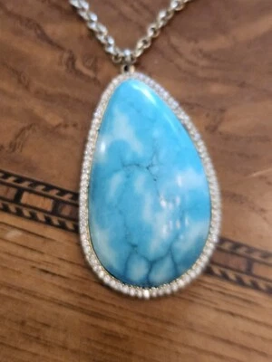 Firmado MM Marcia Moran Larimar Collar Piedra Azul Turquesa Tono Oro Gy1 Foto 1 de 4