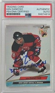 Ken Daneyko  auto insc 1993 Fleer Ultra card PSA Encapsulated New Jersey Devils