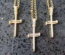 Gold CZ Cubic Zirconia Paved Cross Pendant Necklace Christian Catholic Jewelry