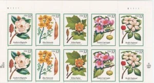US SCOTT 3193 - 3197a HALF SHEET OF 10 FLOWERING TREES 32 CENTS FACE MNH - Picture 1 of 1