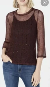 Blusa Top INC International Concepts Lentejuelas Ilusión Malla Negro Vino S $69.50 - Imagen 1 de 9