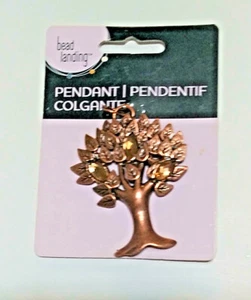  Metal Oaktree Pendant-Bead Landing Antique Gold Toned with amber stone - Picture 1 of 2