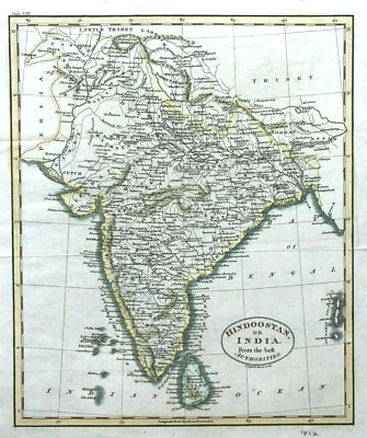 mapa India por John Russell 1812 color grabado detalle fino grabado original Foto 1 de 2