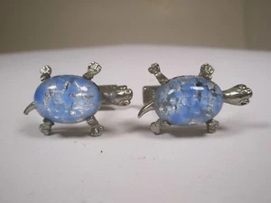 Sea Turtles Blue Cabochon Vintage Cuff Links animal - Picture 1 of 7