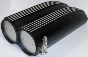 Finned Aluminum Dual Carb 4 BBL Shotgun Air Hood Scoop Intake Black Coated - Picture 1 of 6