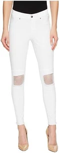 $54 New HUE Women's Med White Fishnet Knee Patch Denim Skimmer Fit Leg Pants - Picture 1 of 1