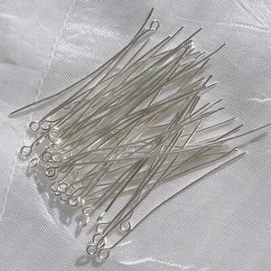 A156 - LOT DE 80 TIGES CLOUS À BOUCLE OEIL 50MM x 0,7MM ARGENTE 5CM SANS NICKEL - Picture 1 of 4