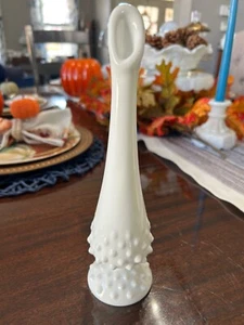 Vintage Fenton White Milk Glass Hobnail Swung Bud Vase approx. 9” - Picture 1 of 6