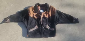 Vintage Winlit Black Leather Suede Jacket Cheetah Shoulder Pads Size S - Picture 1 of 9