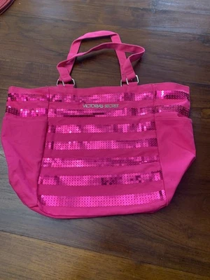 Bolso de Mano Victoria's Secret Mujer Rosa Caliente Lentejuelas Lona 13 pulgadas Bolsillos Laterales Foto 1 de 4