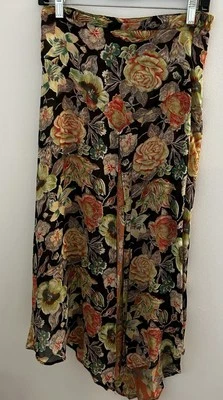 VTG 90s Sarah Arizona Black Multicolor Floral Asymetrical Maxi Skirt Y2K # 8703 - Image 1 of 4