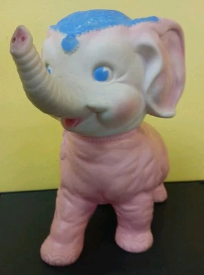 Pink Elephant Squeak Rubber Toy Vintage 1960s Circus Elephant Collectible - Image 1 of 4