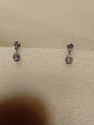 Pendientes colgantes de circón zafiro rosa, platino/925 SS, 0,90 quilates, muy bonitos Foto 1 de 4