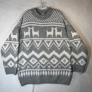H&M Winter Pullover Lamas/Geometrisches Muster grau/weiß Größe M Oversize Fit - Bild 1 von 5