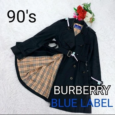 Abrigo Burberry Etiqueta Azul Cinturón Negro Años 90 Nova Check L #EK BBA Foto 1 de 4