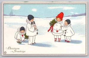1915 Pierrot Children & Puppy Christmas, Pub. Stecher (Series 401 B) Postcard - Picture 1 of 2
