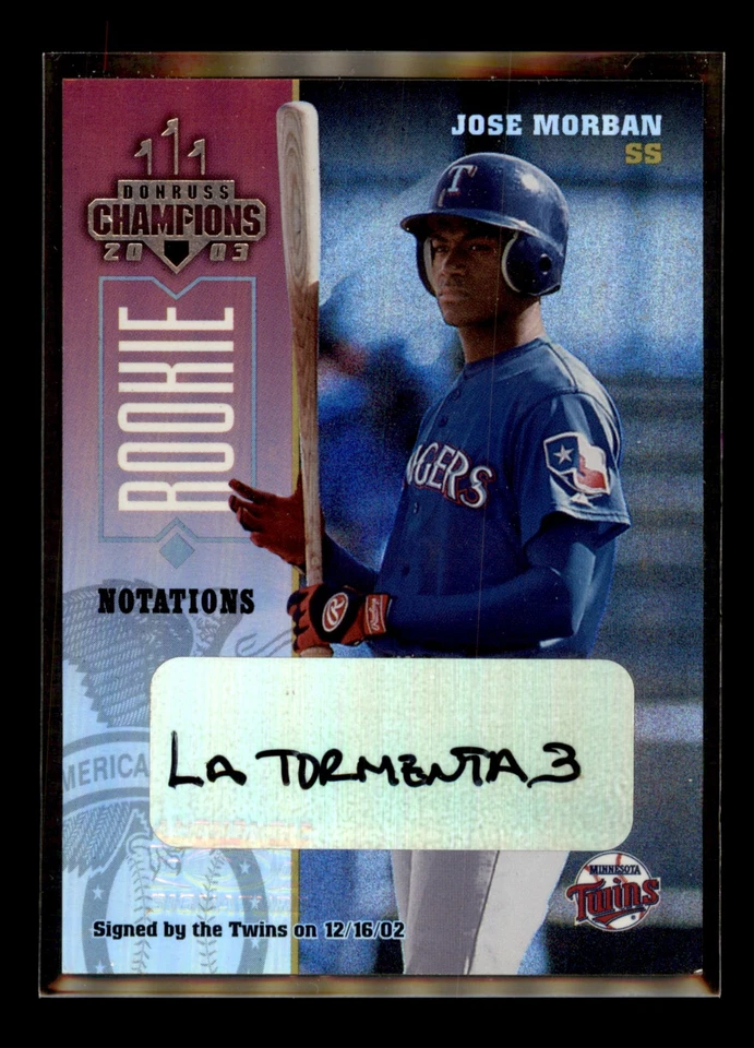 2003 Donruss Champions Auto Notation #296 Jose Morban AU,SN,25 Minnesota Twins - Image 1 of 2