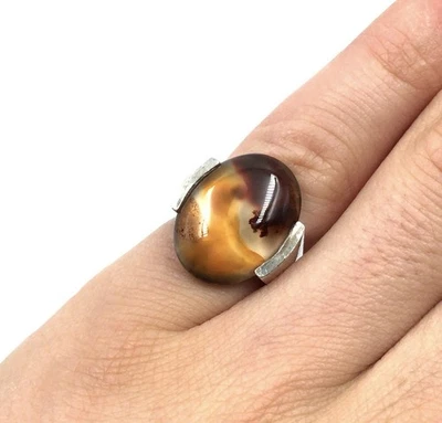 Anello in argento 925 agata muschiata gialla gioielli di design scandinavo... - Immagine 1 di 4