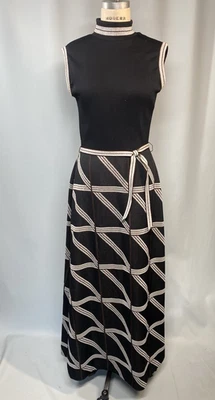 Vintage Dress SIZE LARGE black silver Lurex sleeveless high neck 60s 70s - Image 1 of 4