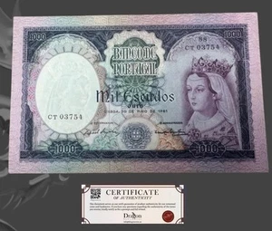 Portugal  1000  Escudos  1961  (8th. print; 2nd. type) XF/AU - Picture 1 of 4