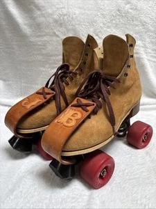 Vintage RIEDELL Roller Skates Size M7 D9 Suede Tan 130L Red Wing Minn - Picture 1 of 15