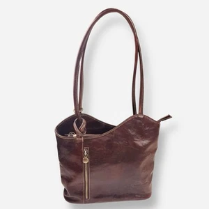 Borse In Pelle Brown Leather Firenze Convertible Shoulder Bag Backpack Italy - Picture 1 of 11