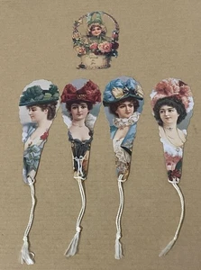 4 Vintage alte Druck Fabrik Geschenkanhänger Lesezeichen Lot viktorianische Repro Karte - Bild 1 von 5