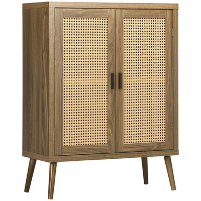 HOMCOM Sideboard Buffet Cabinet with Rattan Door Adjustable Shelf Brown - Image 1 of 4