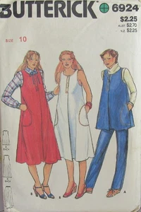 VTG Butterick 6924 Maternity Womens 10 Pullover JUMPER DRESS Tunic Pants Pattern - Picture 1 of 2