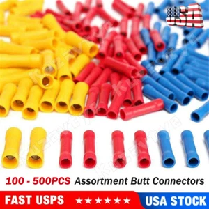 100-500x Butt Splice Crimp Connector Insulated Electrical Straight Wire Terminal - Picture 1 of 39